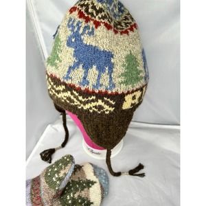 VTG Polo Ralph Lauren Reindeer Winter Ski Earflap Tassel Wool Beanie